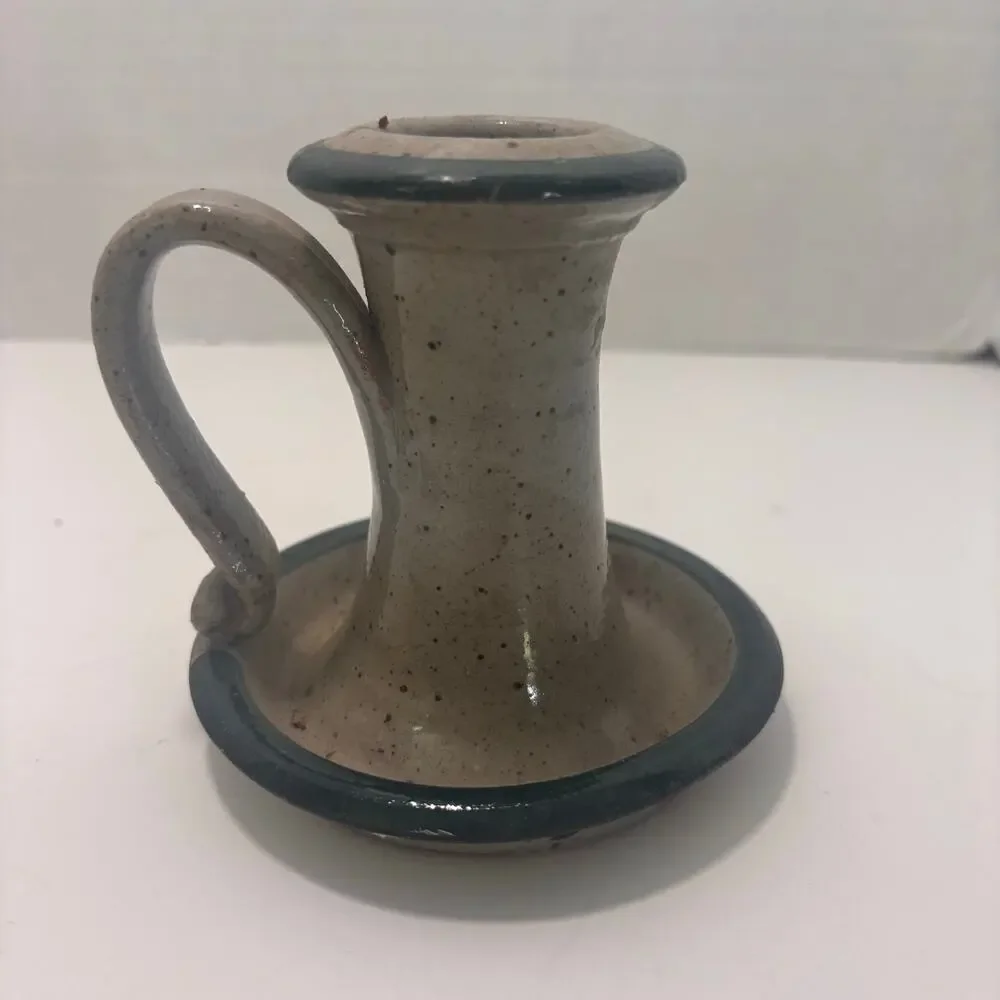 Vintage Westerwald Salt Glazed Pottery Candle Holder Green Marshallton, PA 4